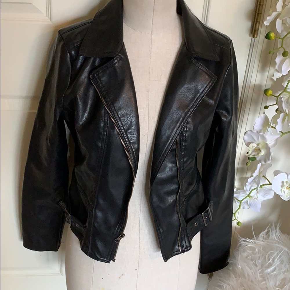 Wet seal black faux leather jacket size medium